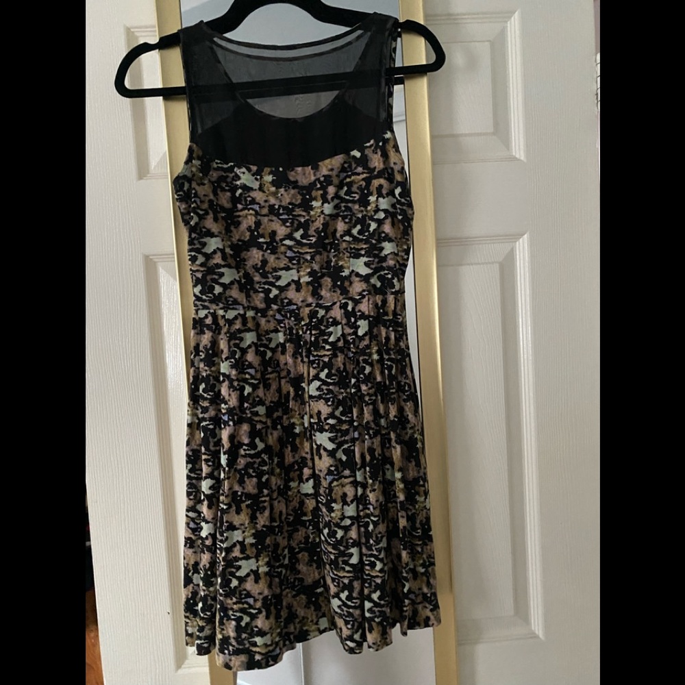 Midi dress with pockets, black meshed tank and multicolor design